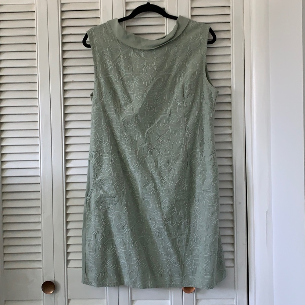Green linen embroidered dress